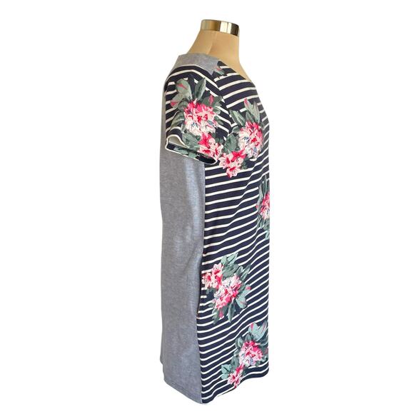 Joules Imelda Jersey Woven Mix Dress Blue Floral Stripe Size 10 Coastal Casual - Picture 6 of 12